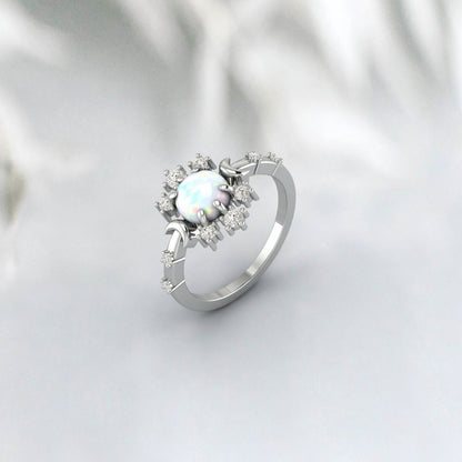 Natural Opal Engagement Ring 925 Sterling Silver Fire Opal Ring Gift For Her 