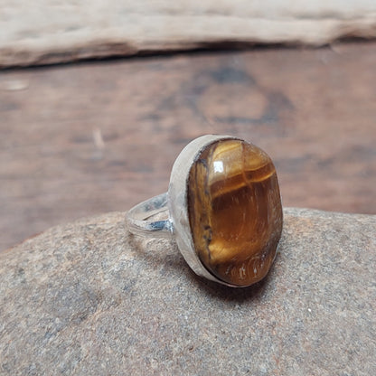 Oval Tigers Eye 925 Sterling Silver Handmade Statement Women Ring Promise Ring