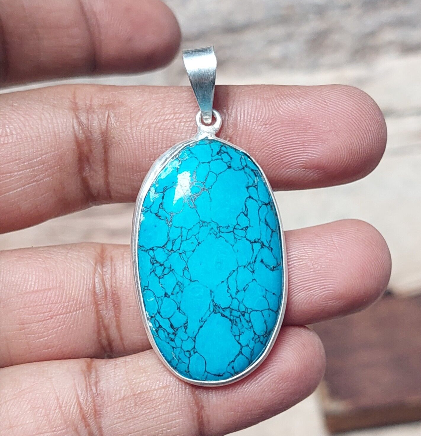 Turquoise Gemstone Sterling Silver Pendant Necklace For Women,Anniversary Gift