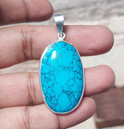 Turquoise Gemstone Sterling Silver Pendant Necklace For Women,Anniversary Gift