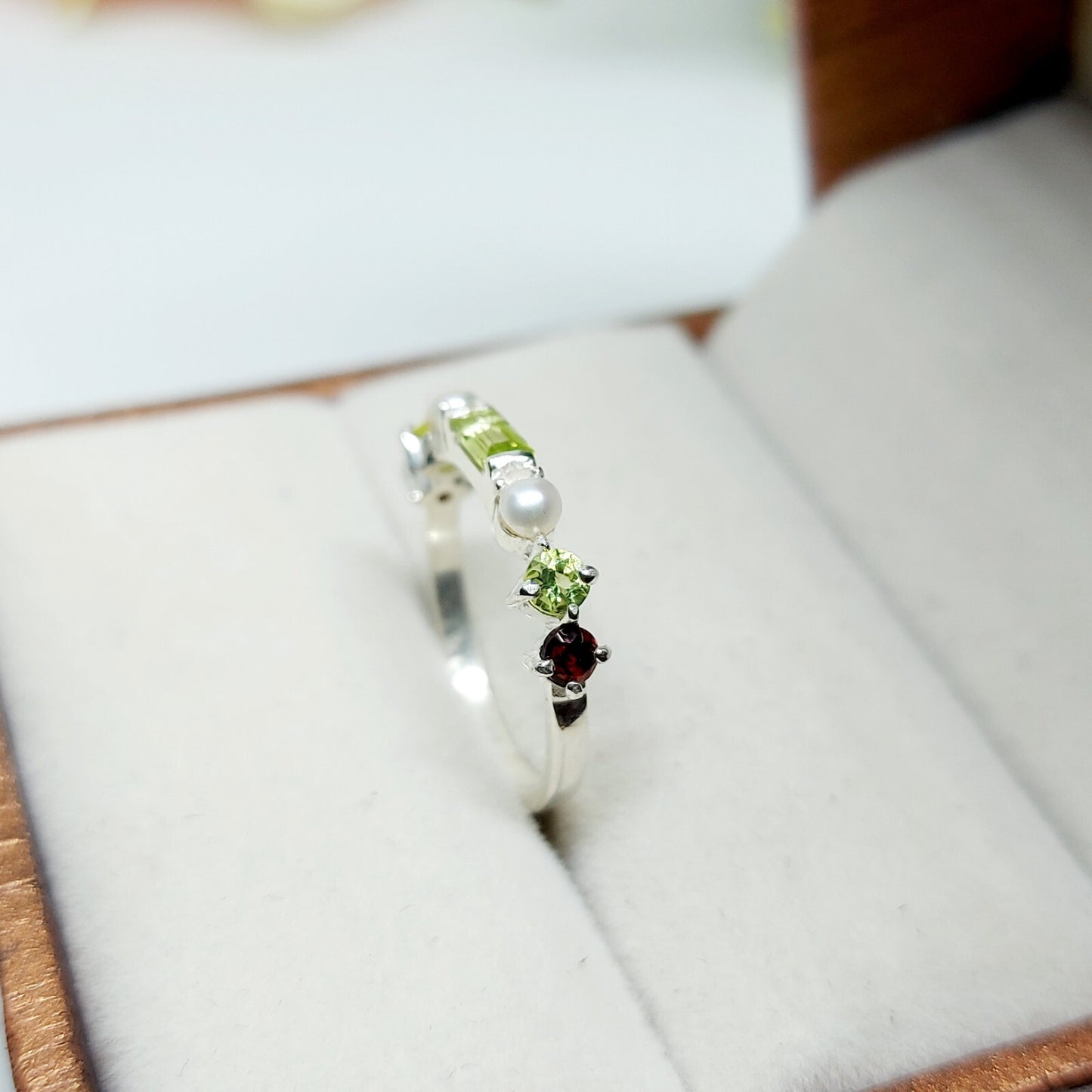 Natural Peridot 925 Silver Baguette Cut Ring Minimalist Green Stone Band US5~15