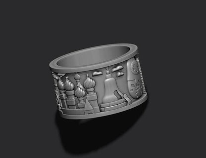 925 Silver Russia Jerusalem Cityscape Band Ring US5~15 Travel Souvenir Men Ring