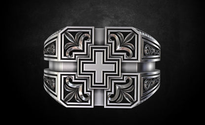 Engraved Cross Christian Religious Handmade Silver Ring US7-15 Men's Cross Ring