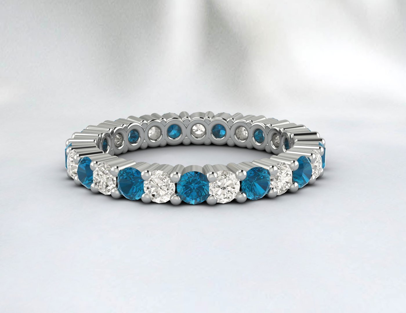 Natural London Blue Topaz Eternity Band Simulated Diamond Sterling Silver Band