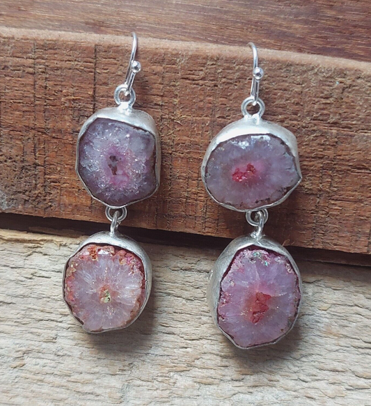 925 Sterling Silver Pink Solar Quartz Gemstone Earrings Gift For Love/Mom