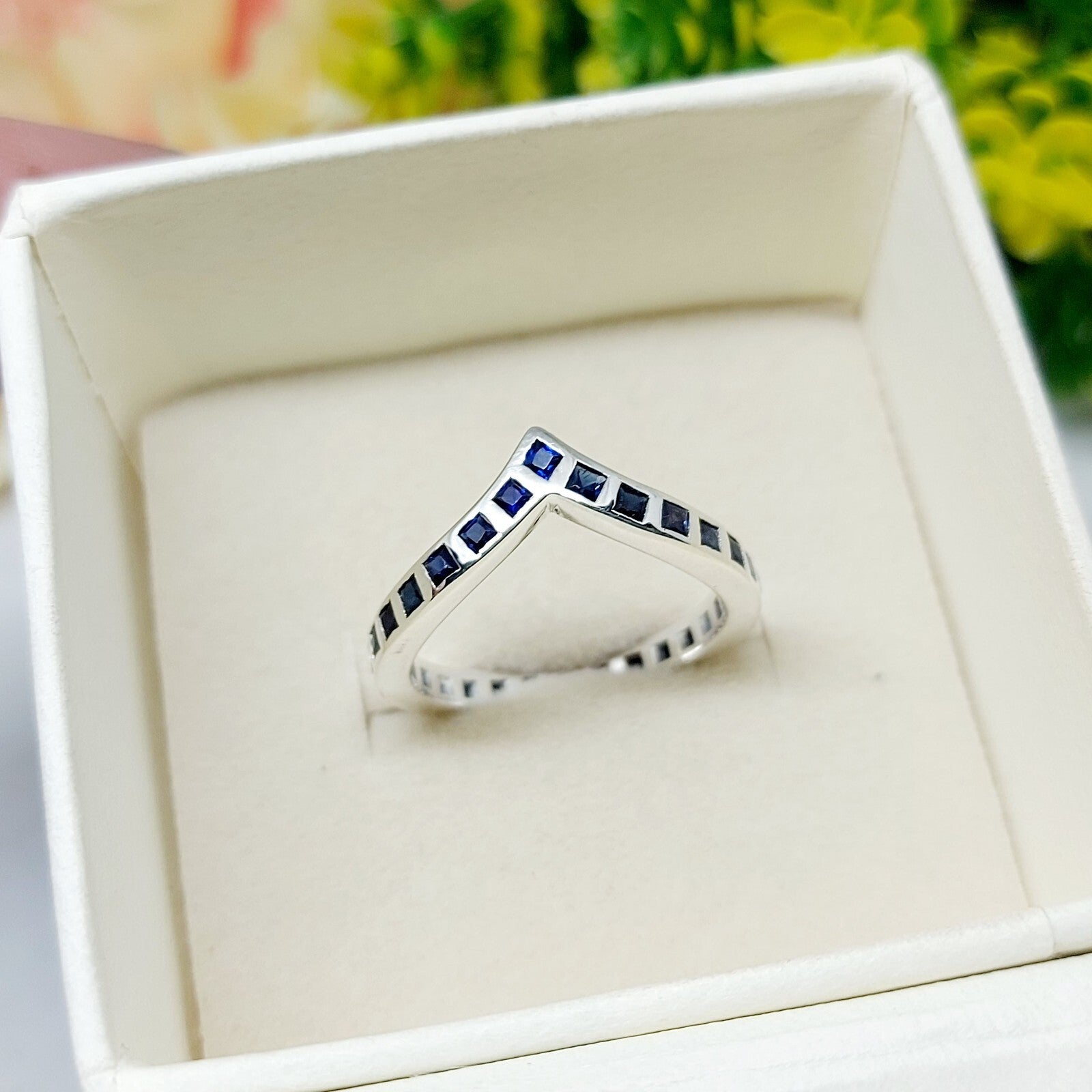 Princess Cut Blue Sapphire Curved Band 925 Sterling Silver Lab Created Ring Band