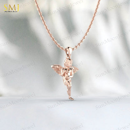 Cherubim Baby Angel Necklace Wings Charm Necklace 925 Sterling Silver For Her
