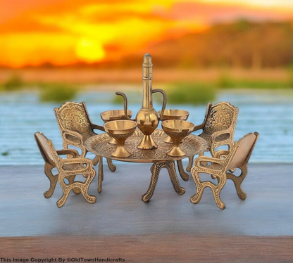 Royal Brass Vintage Dining Table Set Antique Rajasthani Decorative Showpiece