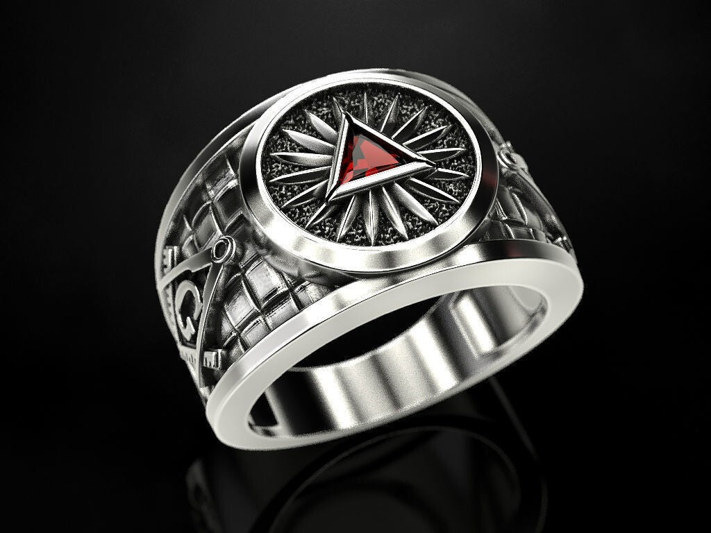 Mason Ring Silver G Symbol Pyramid Eye of Providence Masonic Jewelry Men US7-15