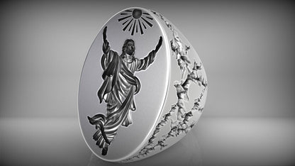 Ascension Jesus Christ Ring 925 Silver Religious Signet Ring US5~15 Faith Gift