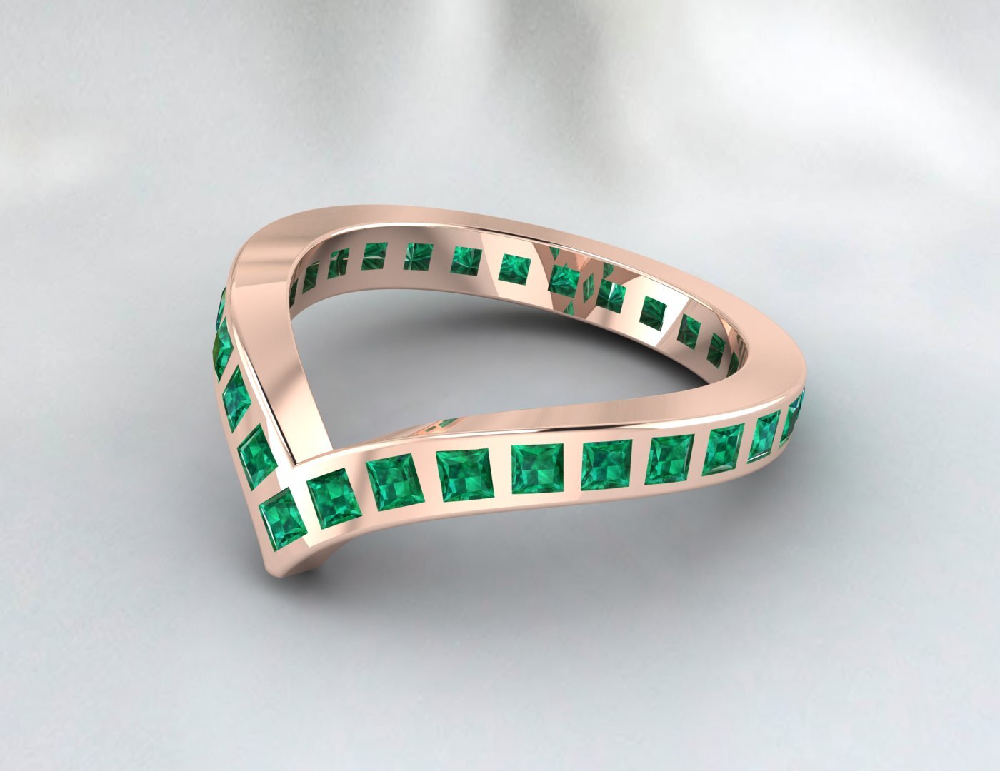 Princess Cut Emerald Green Wedding Band Fine Silver Lab Created Curved Band