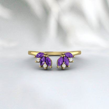 Natural Amethyst And Cz Diamond Wedding Band 925 Sterling Silver Matching Band