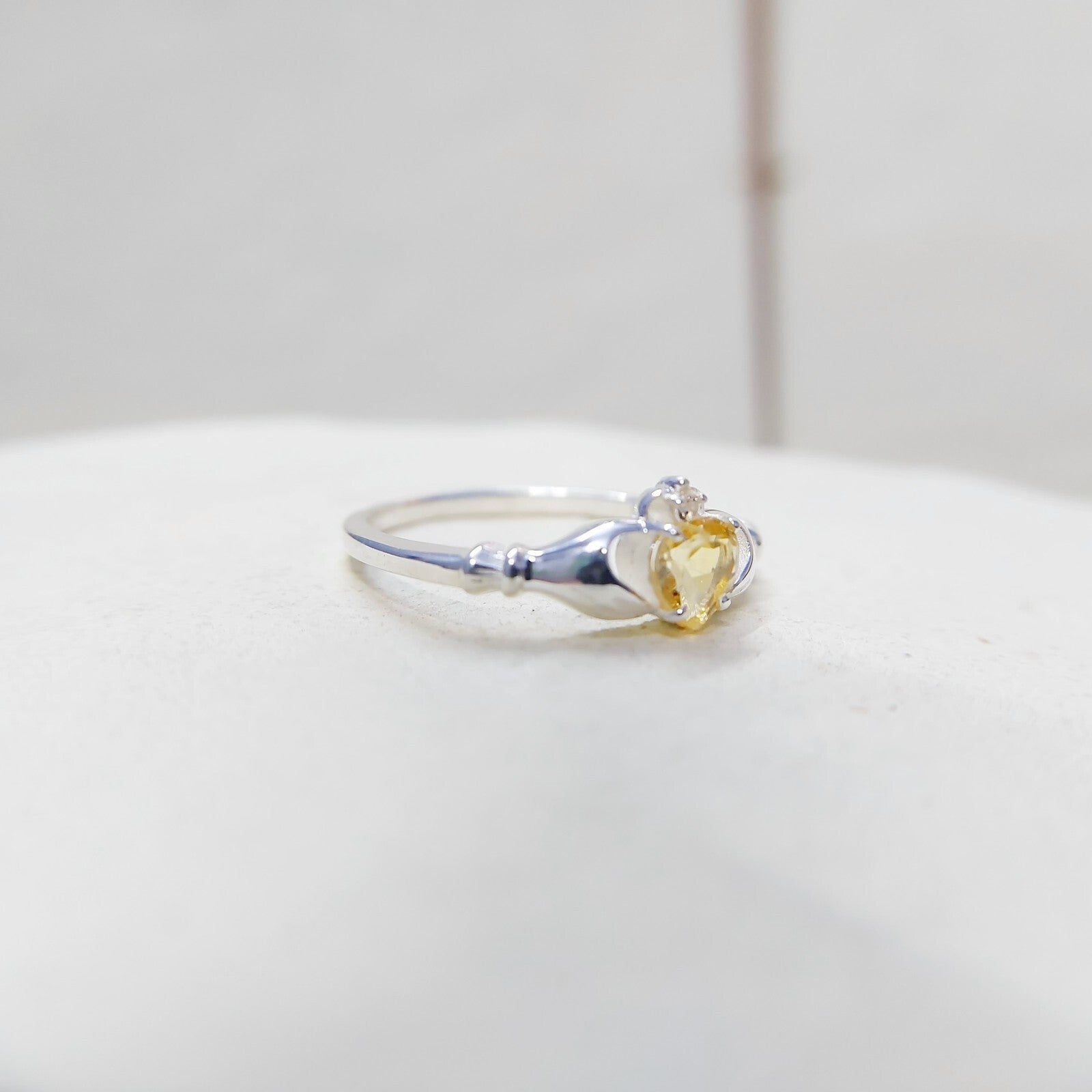 Claddagh Heart Citrine Ring Simulated Birthstone Women Silver Ring Gift Us5~ 15