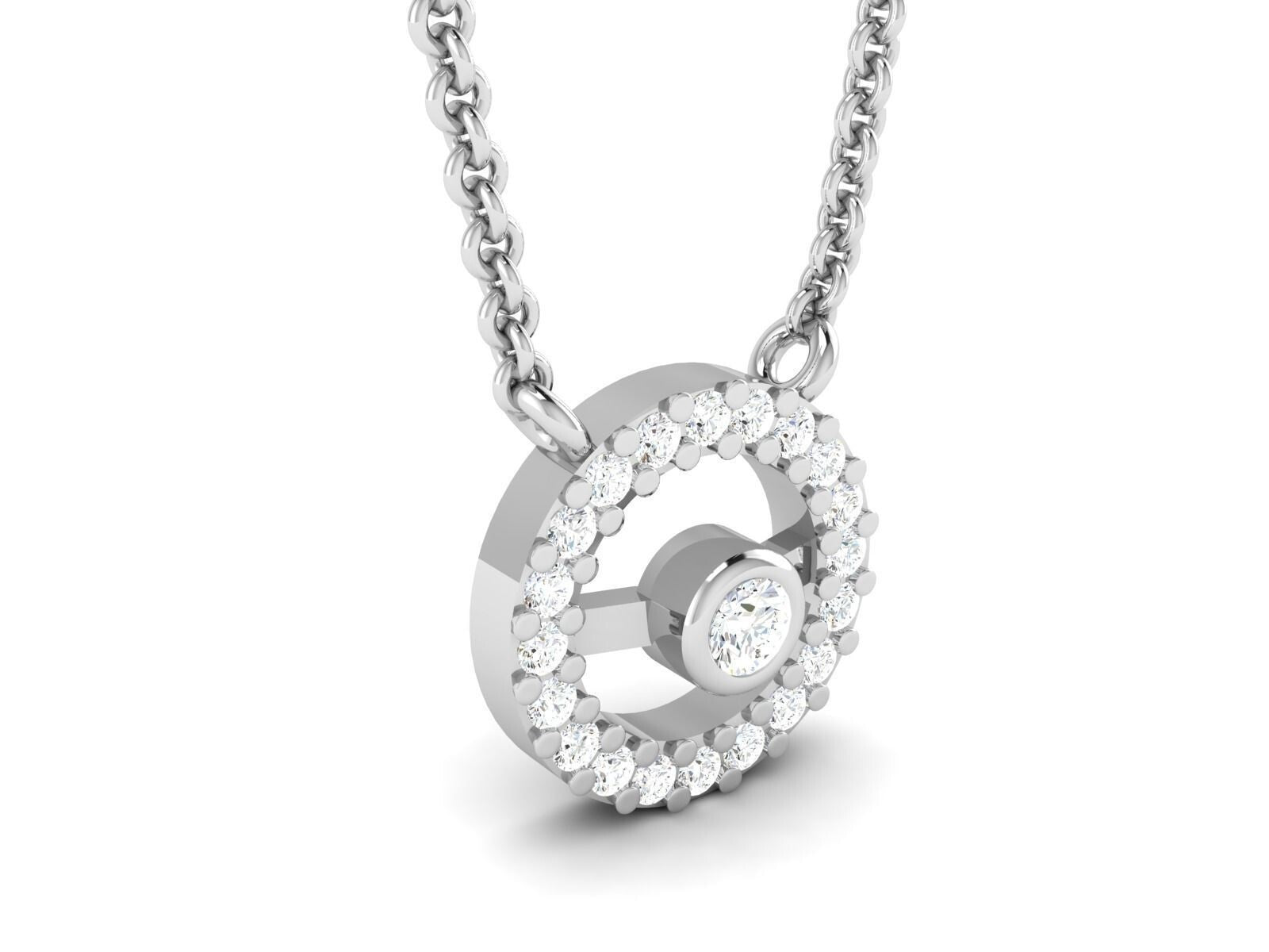 Halo Pendant Moissanite Diamond Round Engagement Necklace Silver
