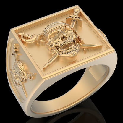 Gothic Brass Pirate Skull Ring Biker Men’s Handcrafted Bold Skull Jewelry US5~15