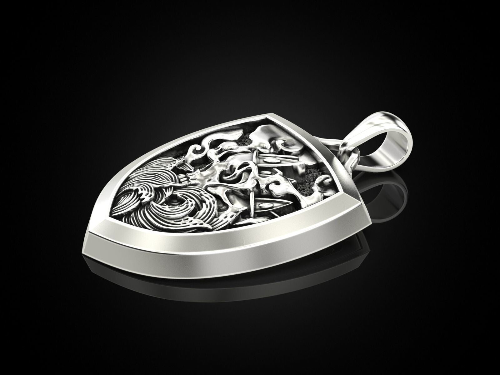 Skull Shield Pendant Men Gothic Silver King Skull With Crown Necklace Charm Gift