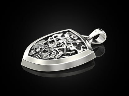 Skull Shield Pendant Men Gothic Silver King Skull With Crown Necklace Charm Gift