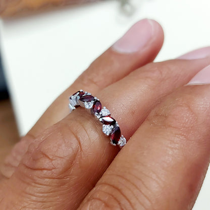 Marquise Cut Red Garnet Half Band Engagement Ring 925 Silver Women Ring Us5~15