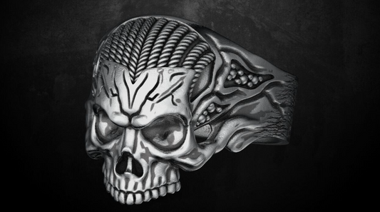 Vintage Silver Skull Rope Biker Gothic Ring US5~15 Bold Punk Retro Biker Ring