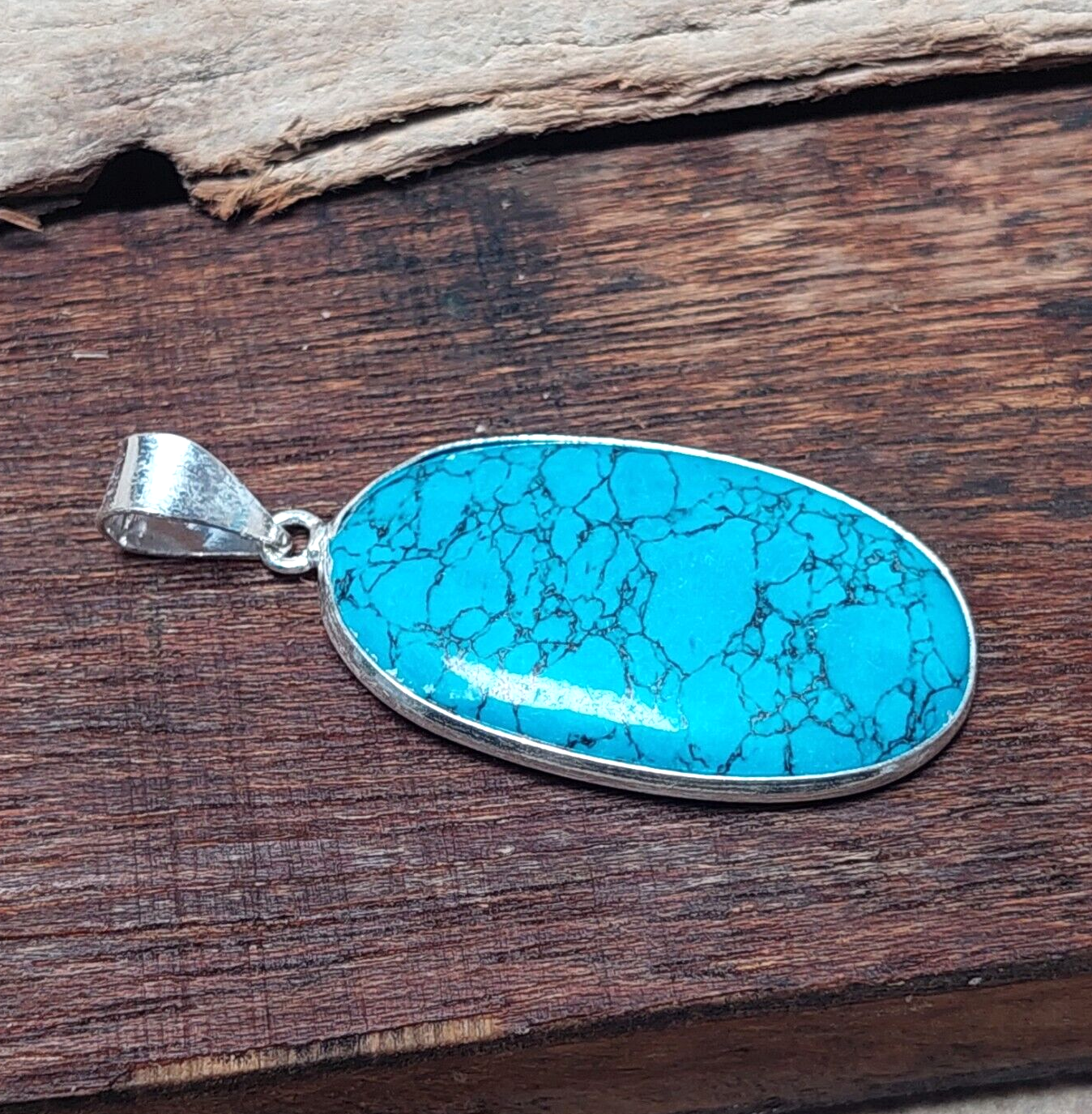 Oval Blue Turquoise 925 Sterling Silver Handmade Pendant Necklaces,Gift For Her
