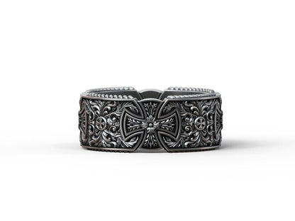 925 Silver Templar Cross Band Ring Gothic Christian Faith Hope Love Ring US5 ~15