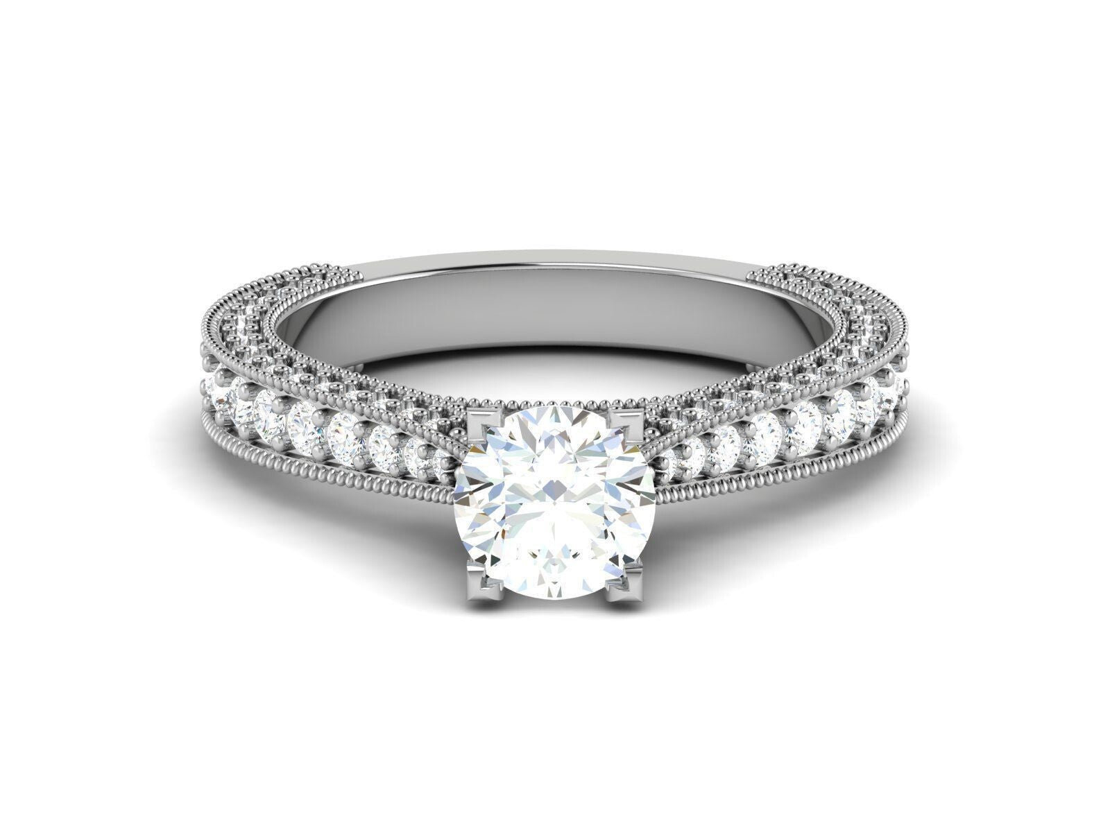 Moissanite Solitaire Engagement Ring Silver Round Cut Promise Ring Women US5~15