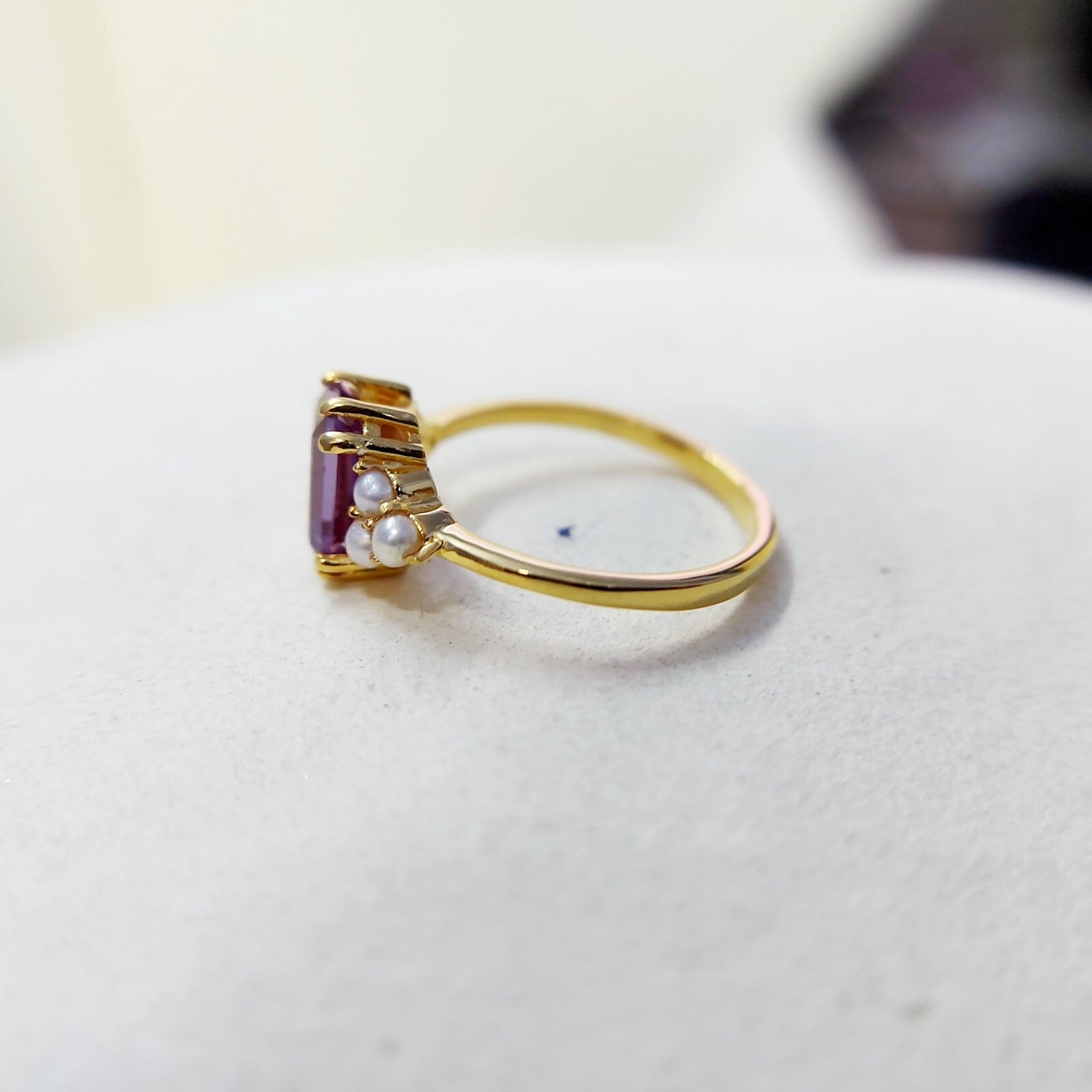 Emerald Cut Amethyst Pearl Ring 925 Silver Handmade Engagement Women Ring US5~15