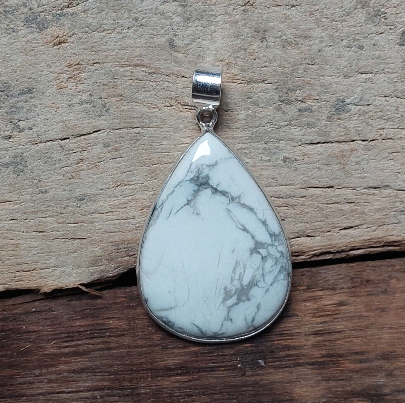 Teardrop Howlite Gemstone Sterling Silver Pendant,Designer Pendant Gift For Men