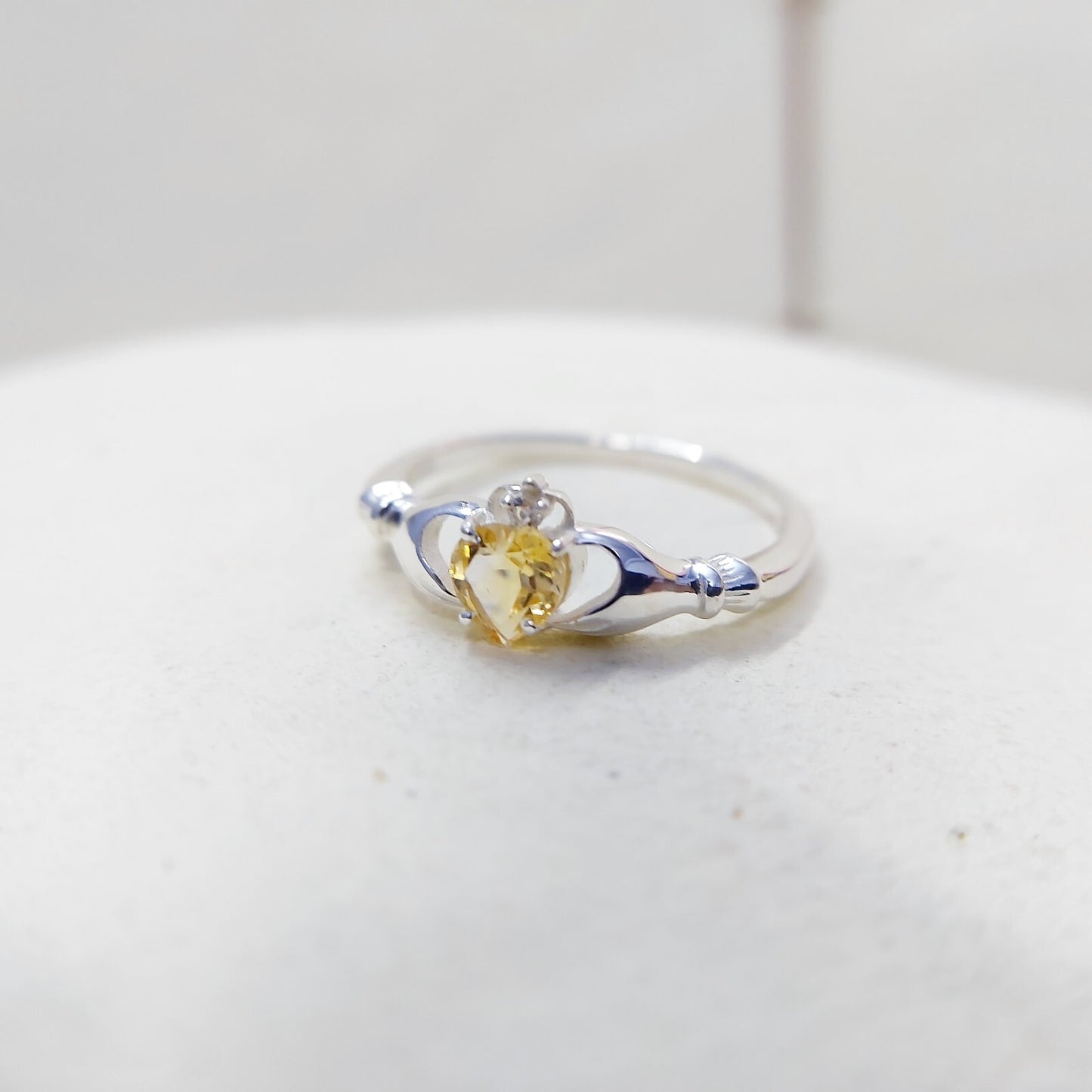 Claddagh Heart Citrine Ring Simulated Birthstone Women Silver Ring Gift Us5~ 15