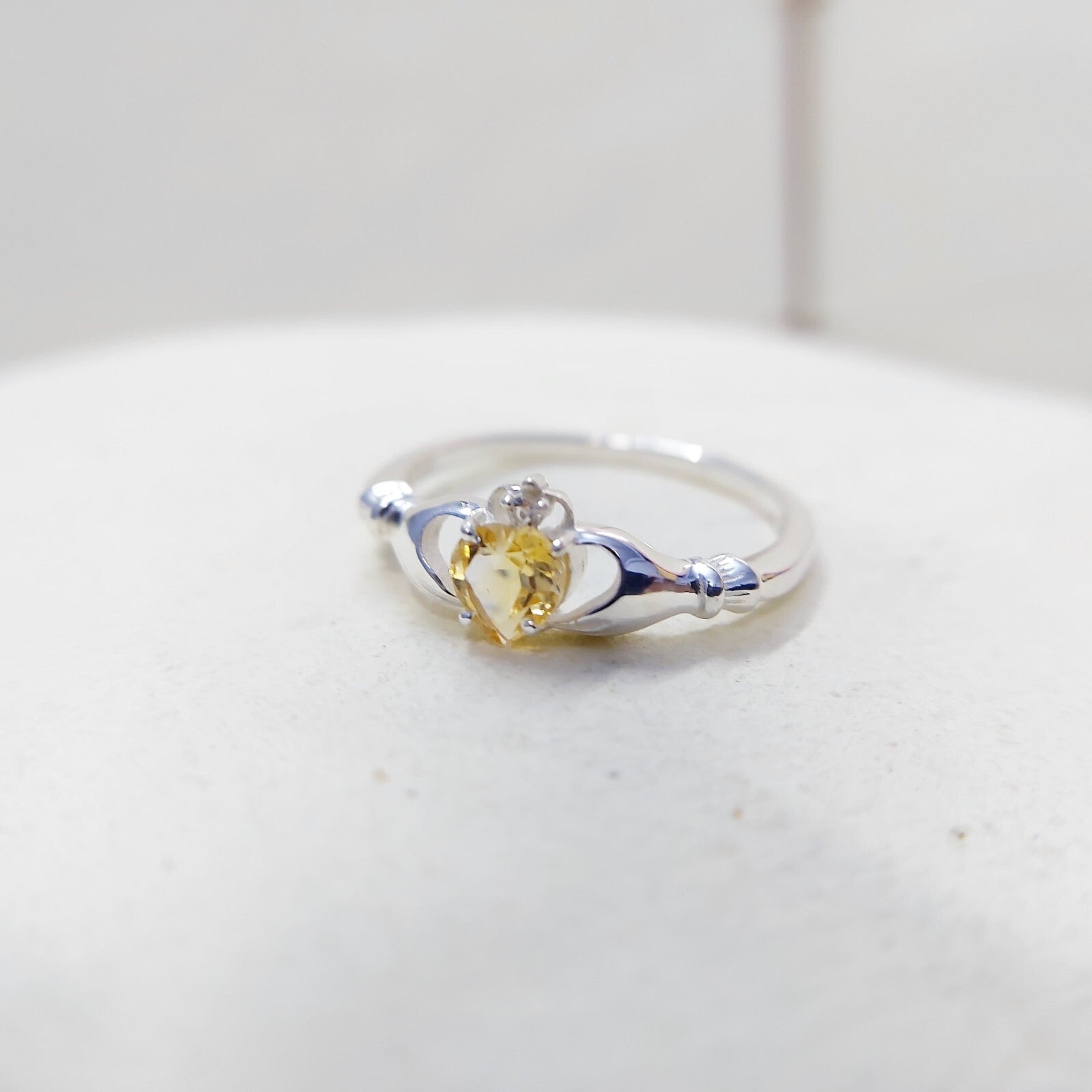 Claddagh Heart Citrine Ring Simulated Birthstone Women Silver Ring Gift Us5~ 15
