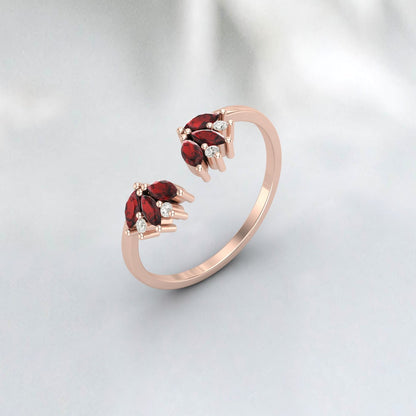 Natural Garnet & Cz Diamond 925 Sterling Silver Open Wedding Band Matchind Band 