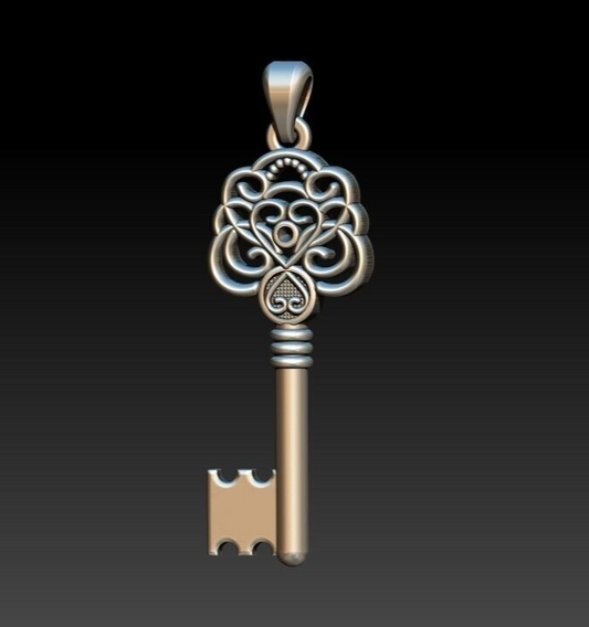 Silver Heart Key Pendant Necklace Gift for Her Handmade Key Jewelry Women Men