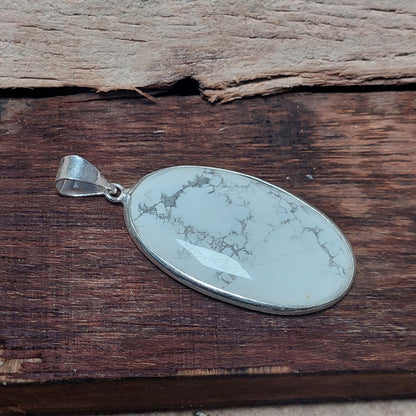 Oval White Howlite Pendant 925 Sterling Silver Pendant Gift For Women