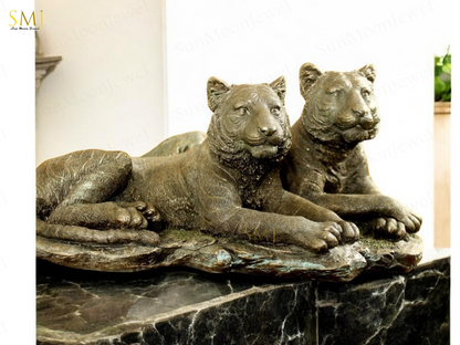 Tiger Couple Statue Polyresin Wild Animal Tiger Couple Decor for Home & Office
