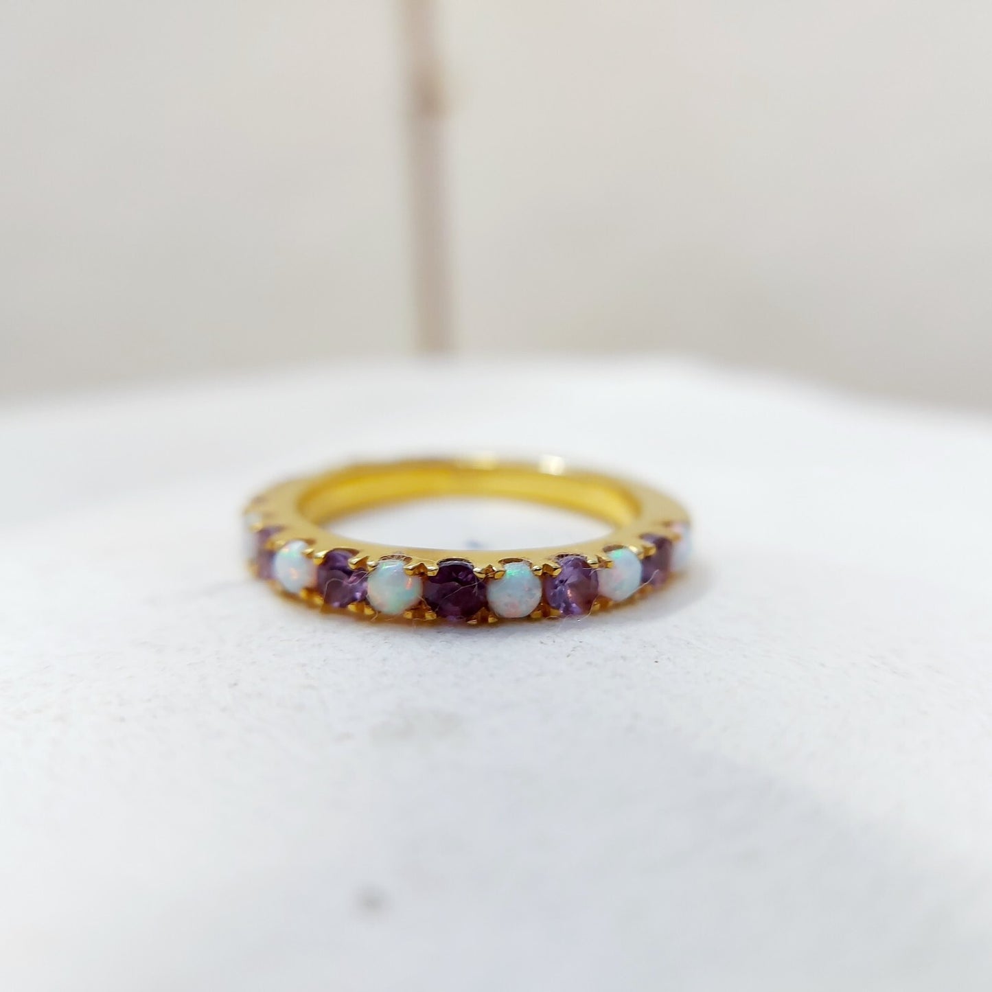Opal Amethyst 925 Silver Ring Women Half Eternity Band Women Wedding Gift Us7~15