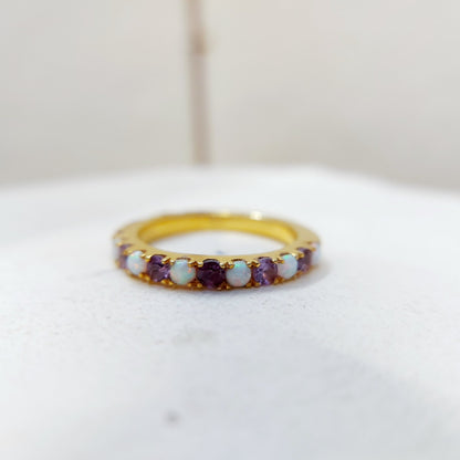 Opal Amethyst 925 Silver Ring Women Half Eternity Band Women Wedding Gift Us7~15