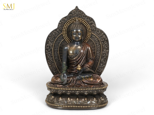 Copper Finish Buddha Statue Buddha Amitabha Figurine for Home & Temple Decor