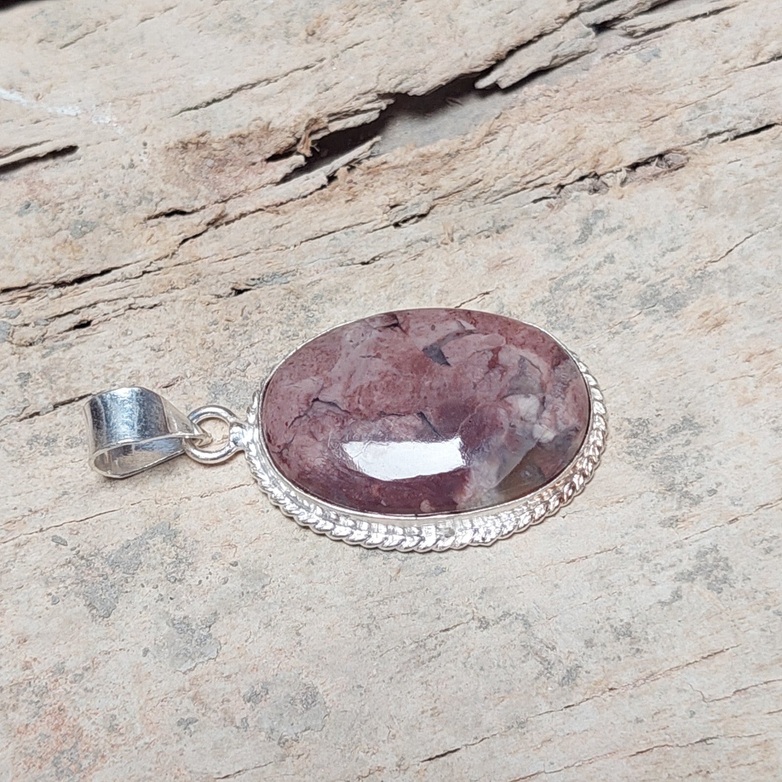 Oval Rhodochrosite Statement Pendant 925 Sterling Silver Handmade Pendant Gift