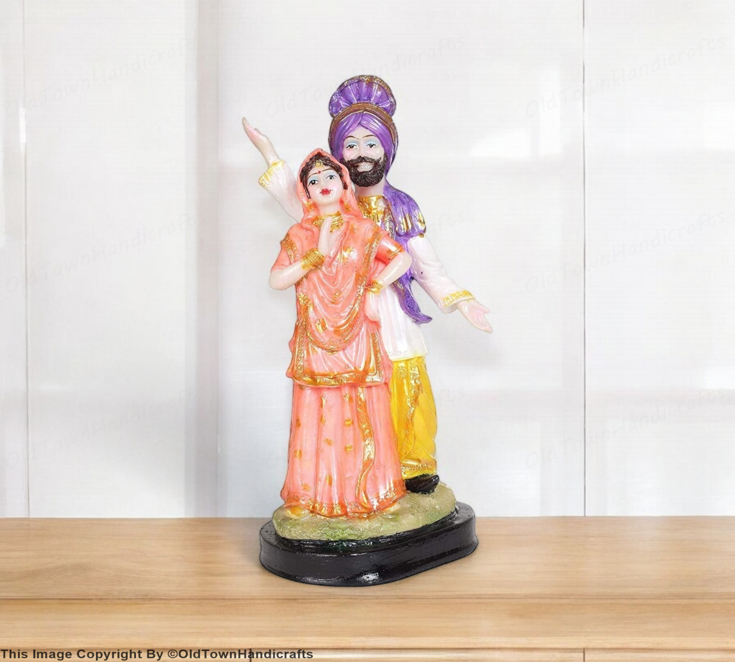 Polystone Bhangra Couple 11" Punjabi Culture Statue Home Office Decor Showpiece