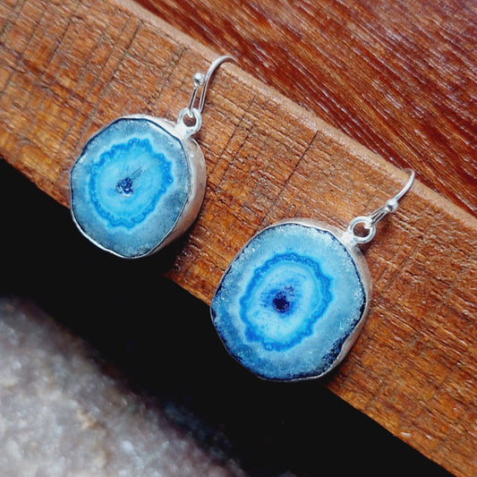 925 Sterling Silver Blue Solar Quartz Handmade Earrings Solar Gemstone Earrings