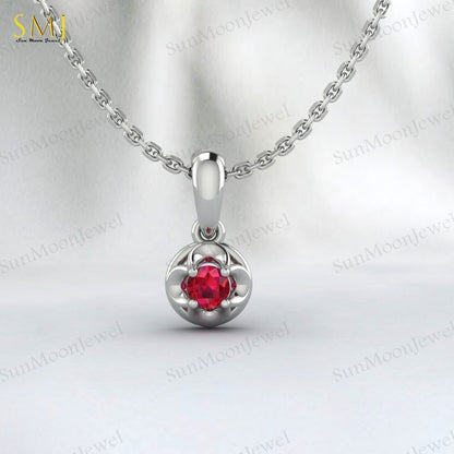 Lab Created Red Ruby Necklace July Birthstone 925 Sterling Silver Gift For Love