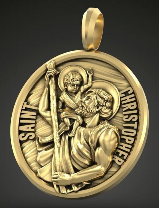 Saint Christopher Brass Pendant Necklace Baby Jesus Prayer Christian Gift Friend