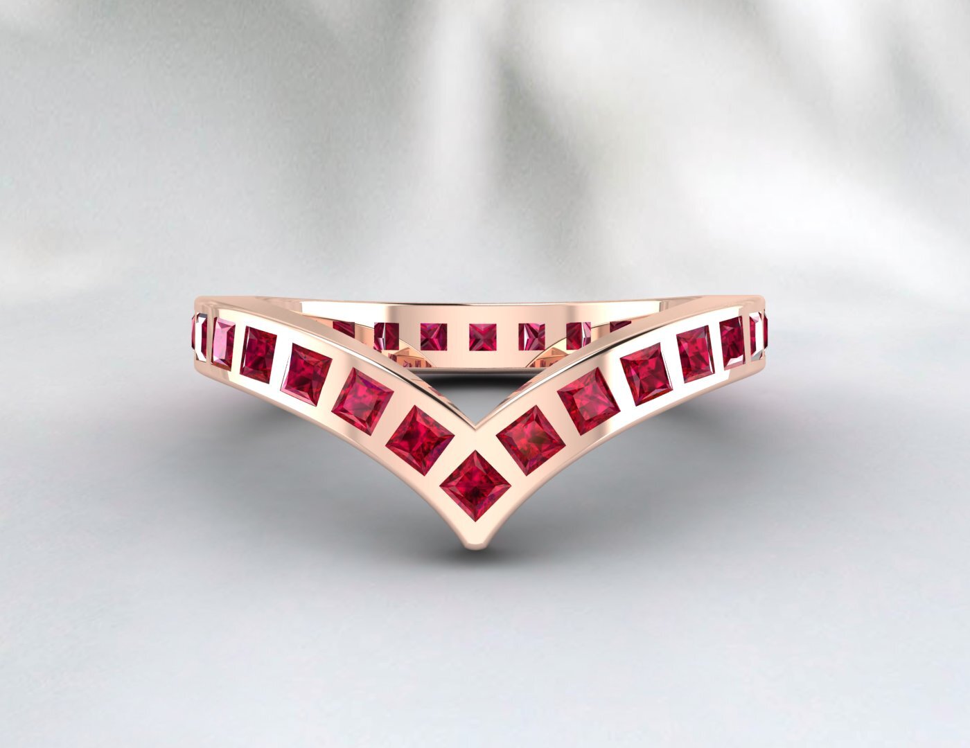 Princess Cut Red Ruby Wedding Band Fine Silver Lab Created Curved Band Bezal Set