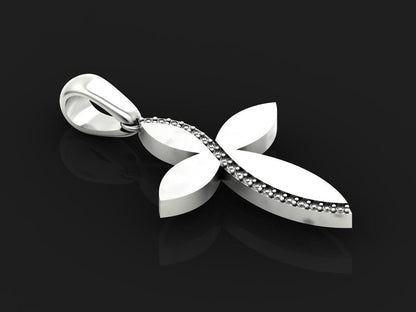 925 Sterling Silver Leaf Cross Pendant with CZ Diamonds Cross Necklace Gift