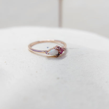 Pear Cut Opal and Pink Tourmaline Ring Gemstone Engagement Silver Ring Us5~ 15