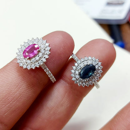 Pink Sapphire Diamond Engagement Ring Silver Round Oval Cut US5 ~15 Women Ring
