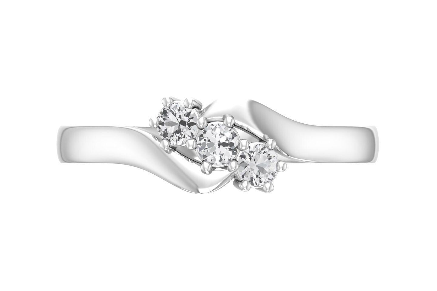 Three Simulant Moissanite Round Cut Bypass Ring 925 Silver Wedding Gift US5~ 15