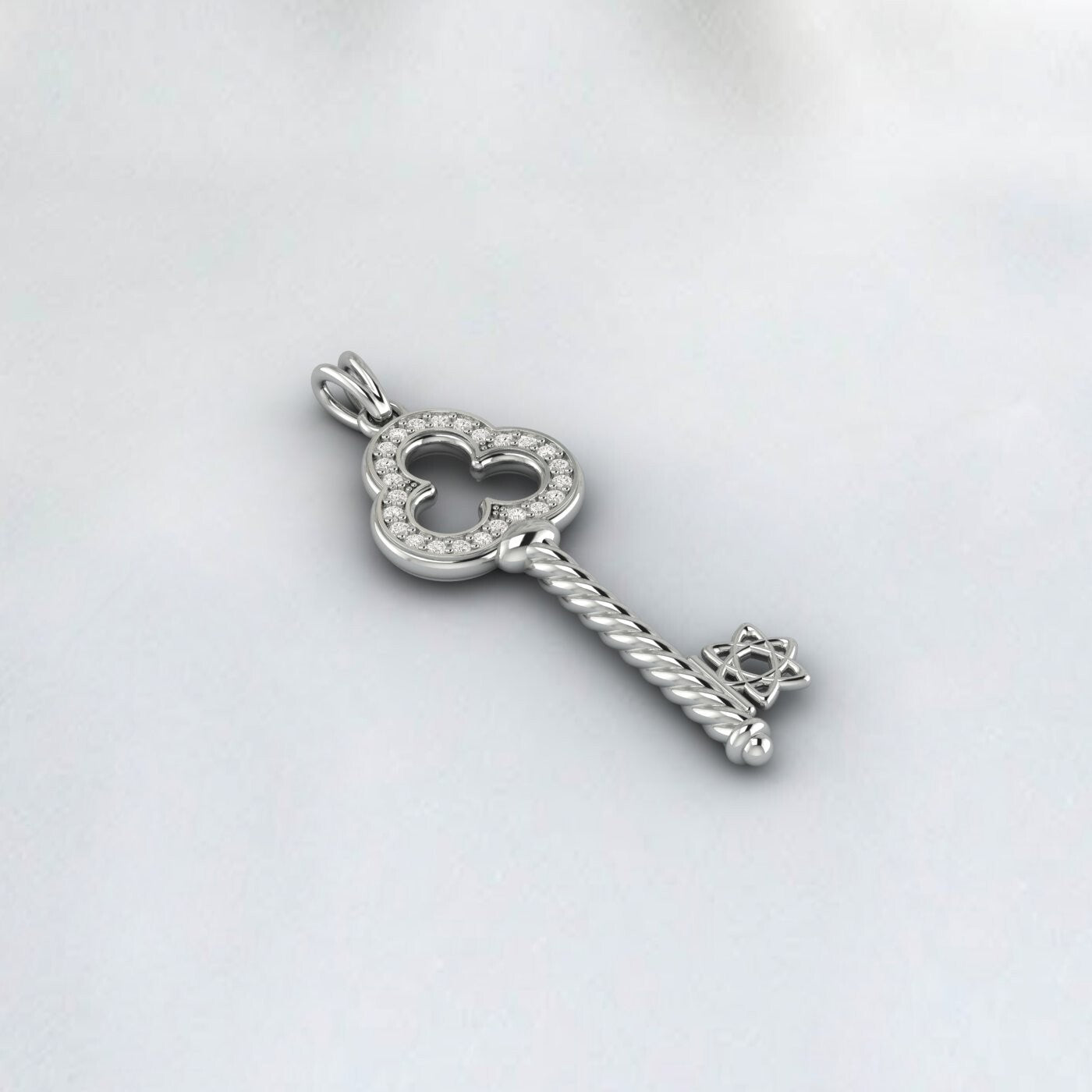 Lab Diamond Key Pendant Necklace Charm Necklace 925 Sterling Silver