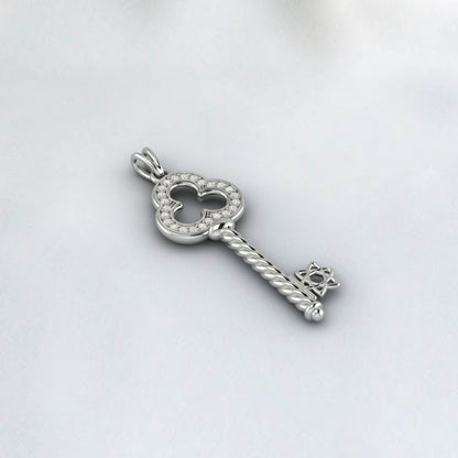 Lab Diamond Key Pendant Necklace Charm Necklace 925 Sterling Silver