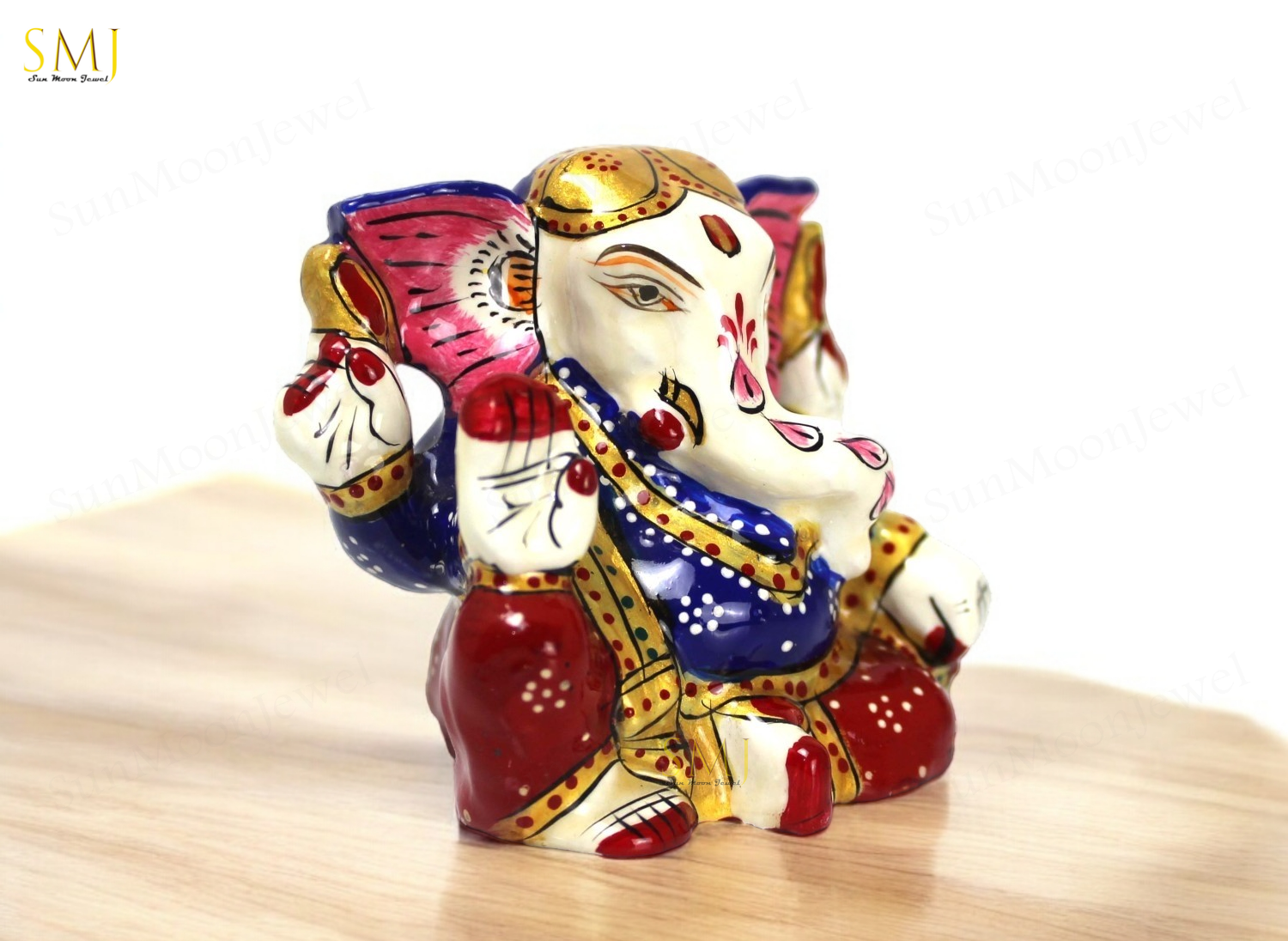 Gaddi Blessing Ganesh Hand Painted Enamel Ganesh Statue metal For Home Decor
